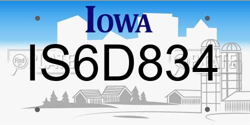 IS6D834 Iowa License Plate