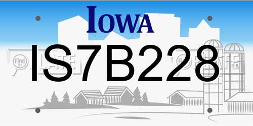 IS7B228 Iowa License Plate