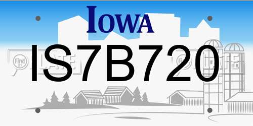 IS7B720 Iowa License Plate