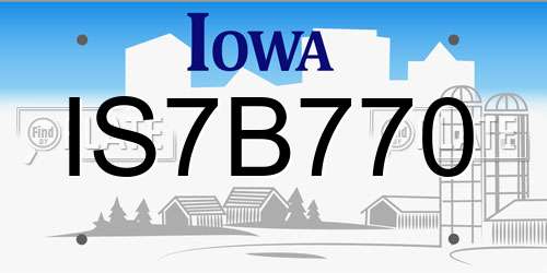 IS7B770 Iowa License Plate