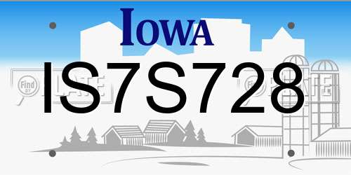 IS7S728 Iowa License Plate