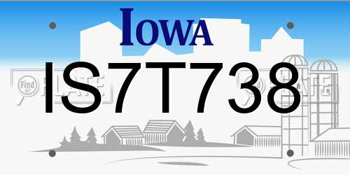 IS7T738 Iowa License Plate