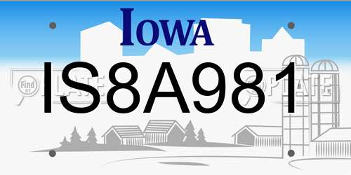 IS8A981 Iowa License Plate