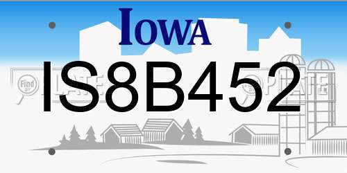 IS8B452 Iowa License Plate