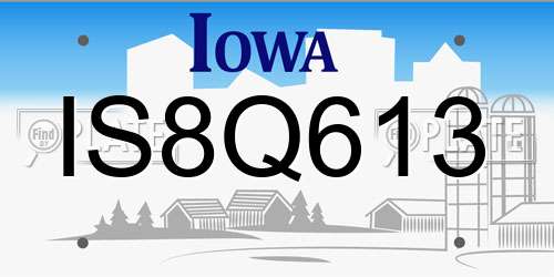 IS8Q613 Iowa License Plate