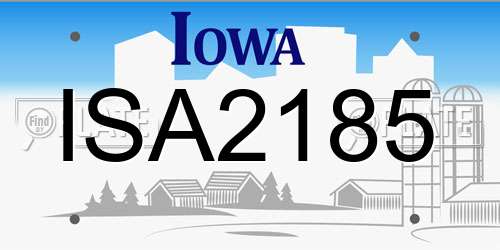 ISA2185 Iowa License Plate