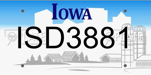 ISD3881 Iowa License Plate