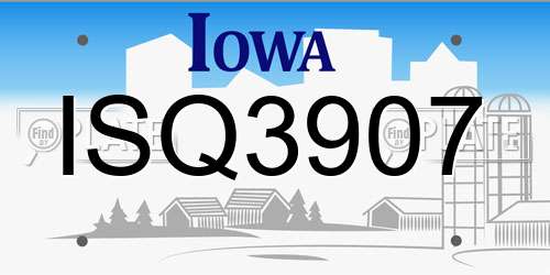 ISQ3907 Iowa License Plate
