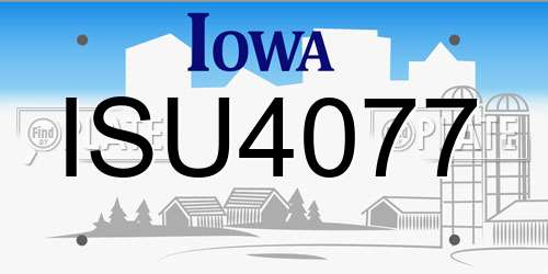 ISU4077 Iowa License Plate