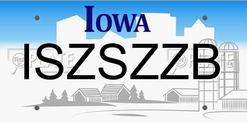 ISZSZZB Iowa License Plate