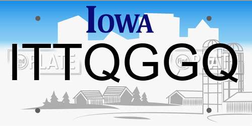 ITTQGGQ Iowa License Plate