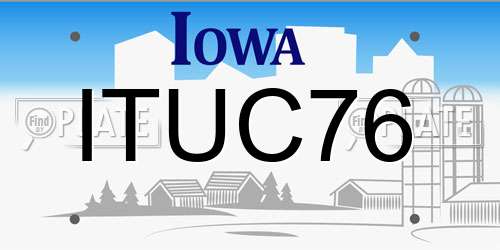 ITUC76 Iowa License Plate