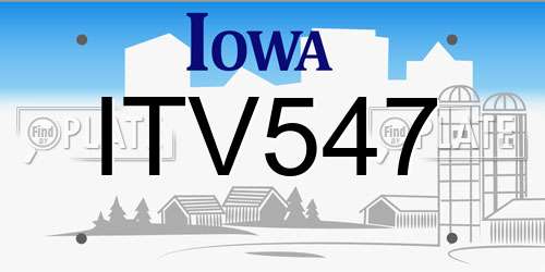ITV547 Iowa License Plate