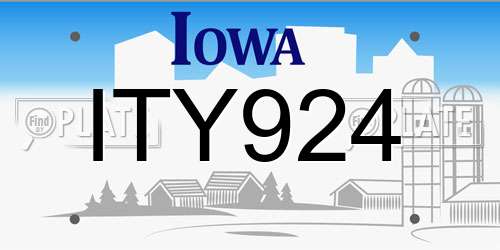 ITY924 Iowa License Plate