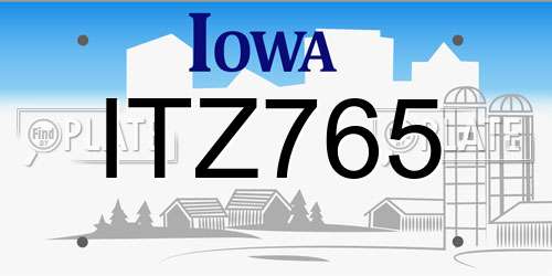 ITZ765 Iowa License Plate