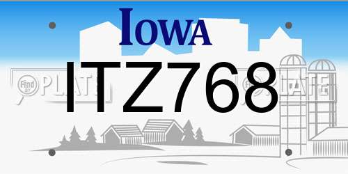ITZ768 Iowa License Plate