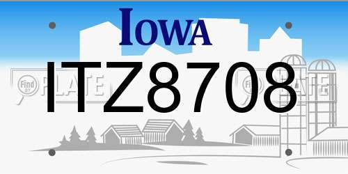 ITZ8708 Iowa License Plate
