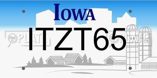 ITZT65 Iowa License Plate