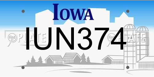 IUN374 Iowa License Plate