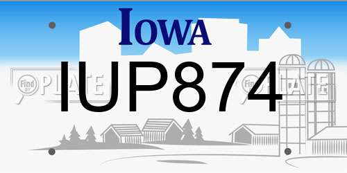 IUP874 Iowa License Plate