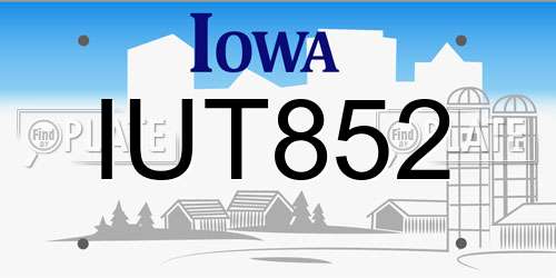 IUT852 Iowa License Plate