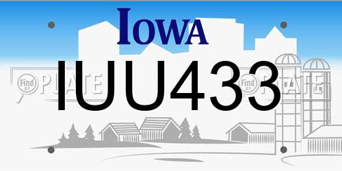 IUU433 Iowa License Plate