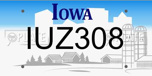 IUZ308 Iowa License Plate