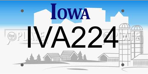 IVA224 Iowa License Plate