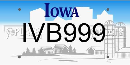 IVB999 Iowa License Plate