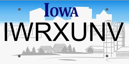 IWRXUNV Iowa License Plate