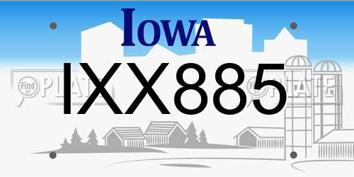 IXX885 Iowa License Plate