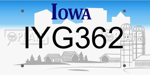 IYG362 Iowa License Plate