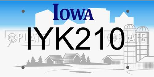 IYK210 Iowa License Plate