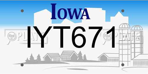 IYT671 Iowa License Plate