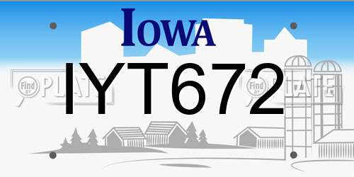 IYT672 Iowa License Plate