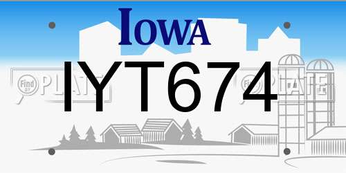 IYT674 Iowa License Plate
