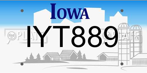 IYT889 Iowa License Plate