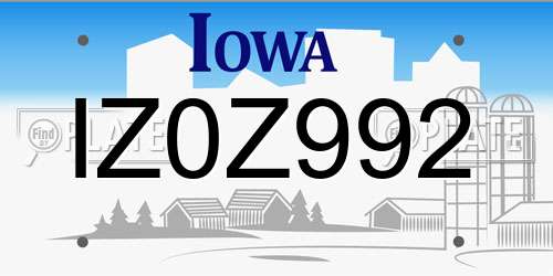 IZ0Z992 Iowa License Plate