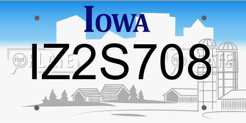 IZ2S708 Iowa License Plate