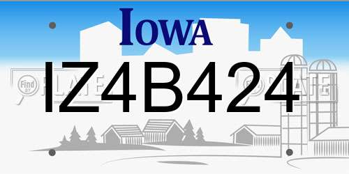 IZ4B424 Iowa License Plate