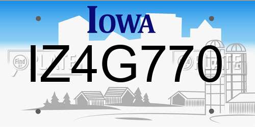 IZ4G770 Iowa License Plate