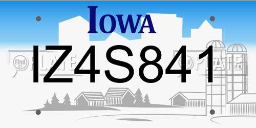IZ4S841 Iowa License Plate