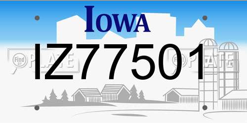 IZ77501 Iowa License Plate