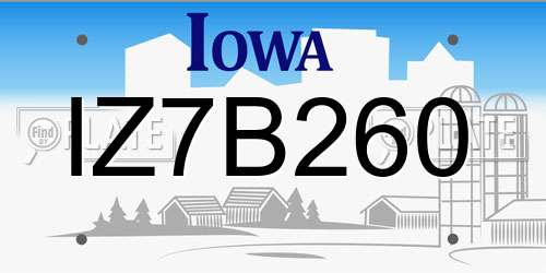 IZ7B260 Iowa License Plate