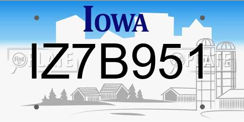 IZ7B951 Iowa License Plate
