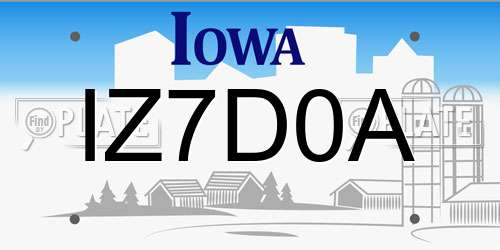 IZ7D0A Iowa License Plate