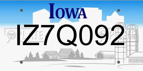 IZ7Q092 Iowa License Plate