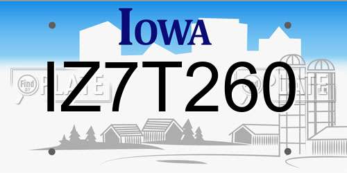 IZ7T260 Iowa License Plate