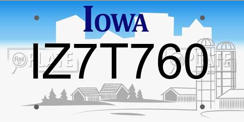 IZ7T760 Iowa License Plate