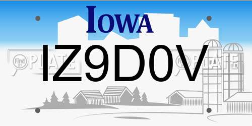 IZ9D0V Iowa License Plate